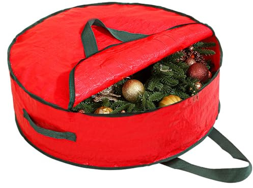 KASESSS 61cm Bolsa De Almacenamiento De Coronas NavideñAs, Guirnalda Bolsas De Almacenamiento Con Cremallera Y Asas De Transporte, Guirnaldas Guardar Navidad Para DecoracióN De Coronas Rojo