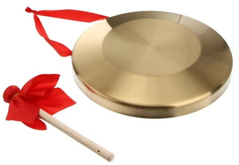 Mipcase Gong Chino de Mano con Martillo Gongs de Ópera Instrumento de Percusión Tradicional para Útiles Escolares