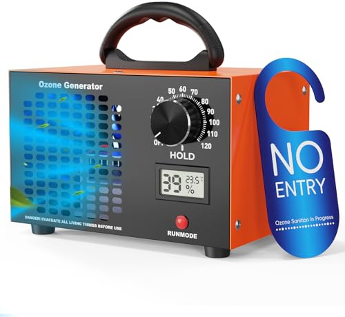 Ozongenerator 120000mg/h Ozongerät - 2-In-1 Ozon Luftreiniger,120-Minuten-Timer,Mit Temperatur- und Feuchtigkeitsanzeige,Ozonisator Industrieller O3 für Auto Wohnung Hotels Küche und Haustiergerüche