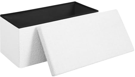 WOLTU Sittpall med förvaringsutrymme, för vardagsrum sovrum hall, hopfällbar sittkista med lock, tillverkad av teddyfleece och MDF, 80 L, 76 x 37 x 38 cm, vit