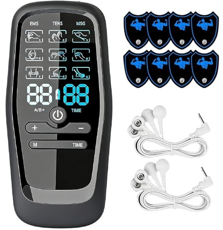 TENS EMS - Dispositivo di massaggio, con 27 programmi di allenamento, dispositivo TENS ricaricabile, terapia del dolore, stimolazione muscolare elettrica contro il dolore, gambe, schiena, spalle e
