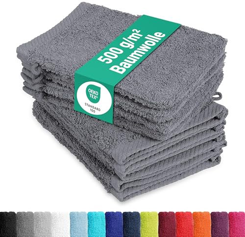 10er Pack Waschhandschuhe, Waschlappen Größe 15x21 cm in Anthrazit 100% Baumwolle