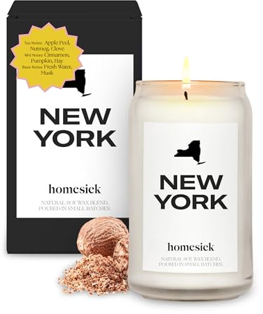 Homesick Scented Candles for Home (New York) - 13.75 oz Long-Lasting Soy Wax Jar Candle for Women & Men for All Occasions, 60-80 Hours Burn Time - Notes of Nutmeg, Cinnamon & Clove