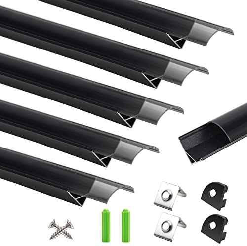 Aluminium LED-profil, 1,0 m svart V-formad diffusor med kristallrökskydd, ändlock och monteringsklämmor för LED-lysrör
