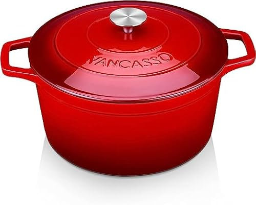 vancasso Dutch Oven Round Enamelled Cast Iron Saucepan, 6 L Dutch Oven with Lid, Suitable for All Heat Sources for Home, Restaurant, Hotel, 28 x 14 cm