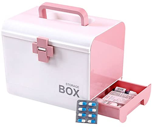 ZESLIV Medizinbox mit Tragegriff Erste Hilfe Koffer Medikamentenbox Medizinkasten aus ABS Hausapotheke Box Medizinkoffer Aufbewahrungsbox Rosa 26,5x18,5x22cm