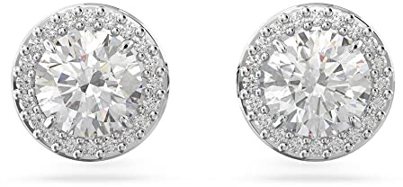 Swarovski Constella örhängen, vita rundskurna kristaller i en rodiumpläterad miljö, från Constella Collection