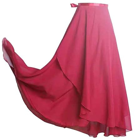 Jupe de ballet en mousseline de soie pour femmes danse jupe taille cravate plus mince,applicable à la danse féminine, Long Red, 1