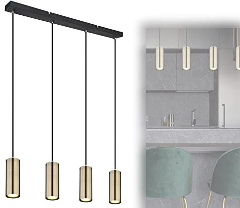 bmf-versand® Pendellampe Esstisch Schwarz - Hängelampe Messing 4 Flammig - Hängeleuchte Esszimmer Küche - Pendelleuchte Wohnzimmer Hängend - Fassung GU10