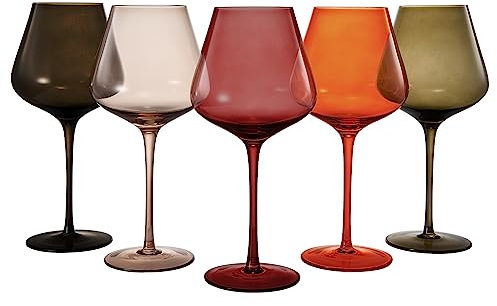 Khen Colored Crystal Wine Glass Set of 5, Large 20 OZ Glasses, Summer Flower Bright Italian Style Tall Stemmed Drinkware for Red & White Wine, Water Dinner Glasses, Color Glassware - (Stemmed)