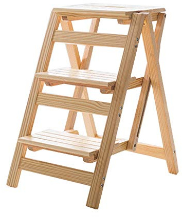AAMNA Klappbare Stufen, Hocker, Stuhl, Leiter, Multifunktions-Holz-Klappregal, Regal, Bücherregal, Zuhause, 3 Stufen, Kapazität 150 kg (natürliche Farbe)