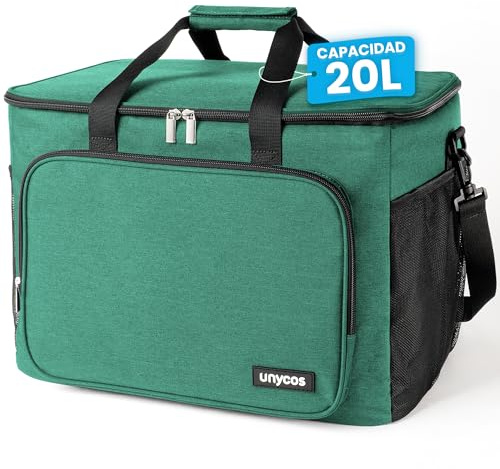 unycos - Bolsa Térmica Porta Alimentos【20L】 Nevera Portátil, Lunch Box Impermeable, Hermética e Isotérmica, Porta Fiambrera de Gran Capacidad para Almuerzo, Oficina, Viaje, Pícnic o Colegio (Verde)