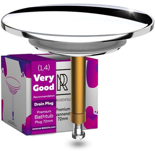 M. ROSENFELD HOME Bath Plug Replacement Ø 72 mm Premium - Bathtub plug Chrome Made of Brass with Double Seal - Plug for Bath Stopper