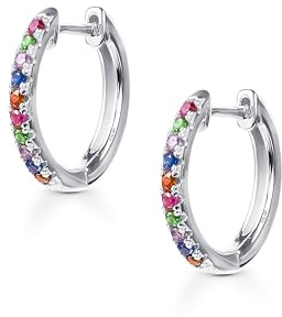 Amberta Lumini Kvinnor 925 Sterling Silver Regnbåge Creoler: Silver Färgglad Creoler 15 mm