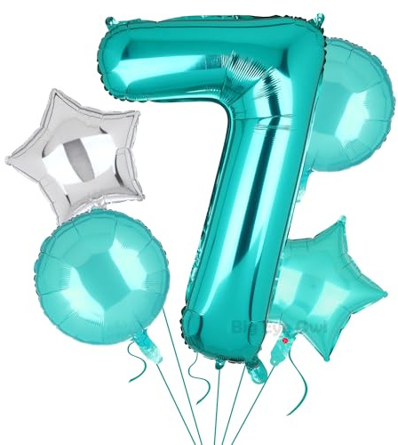 5 Stück XXL Türkis Zahl 7 Luftballon Blaugrün Nummer 7 Folienballons Groß Zahlen Happy Birthday Ballon Geburtstags Deko 100cm
