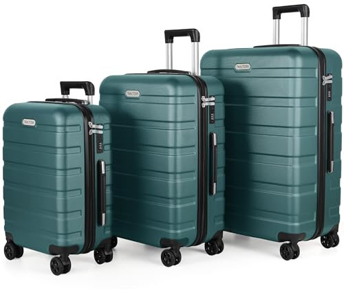 TANTOMI Koffer Set 3 Teilig Hartschale, Kofferset, Gepäck-Sets Koffer & Trolley Handgepäck, Reisekoffer mit Passwortsperre, Hartschalenkoffer Suitcase mit 4 Rollen(Helles Dunkelgrün, 3 Stück)