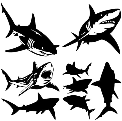 GORGECRAFT 4 Estilo de Calcomanía de Tiburón para Auto Calcomanías Reflectantes de Animales Marinos Y Oceánicos Vinilo Impermeable para Parachoques Decor Exterior Automotriz Auto Camión Arte Negro