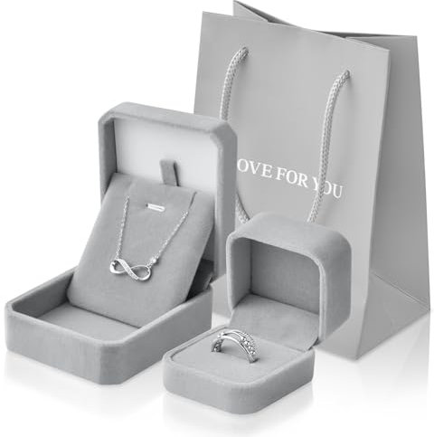 Aucuu 3 Pcs Flannel Jewellery Organizer - Ring Box, Necklace Box, Small Gift Boxes with Gift Bag for Anniversary, Engagement, Valentine's Day and Wedding