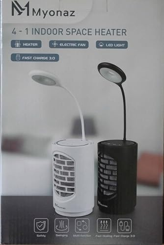 Mini Ceramic Space Heater or Cooler 500W Personal Heater with LED Reading Light & Fast USB Charge for Mobile Phones