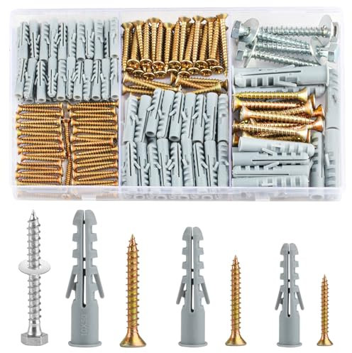 228 Assorted Screws and Wall Plugs Set, Masonry Plasterboard Wall Plugs and Screws for Brick Concrete Plasterboard Fixings for TV Bracket