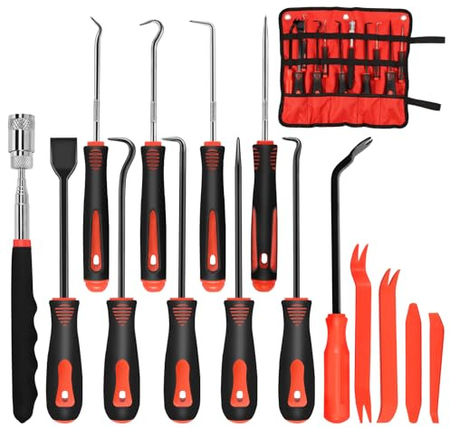 Lot de 15 crochets de précision et de crochetage en acier au chrome vanadium Mini Pick et crochets Kit d'outils électriques pour enlever les tuyaux et joints Réparation automobile