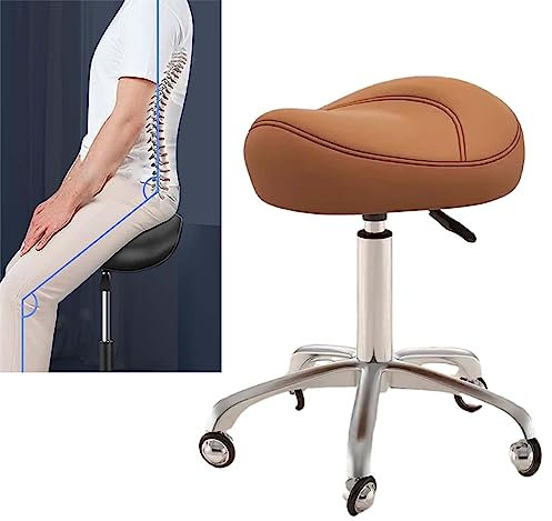 Ergonomischer Sattelhocker, robust, hydraulischer Rollhocker mit Rollen, verstellbar für Zahnärzte, Tattoos, Kliniken und Studio, Braun
