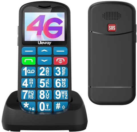 Tosaju 4G Mobile Phone for Elderly Senior Big Button Phone Simple Basic Unlocked Sim Free Easy to Use Feature Mobile Phone LCD Display SOS Button 1000 mAh Battery Blue