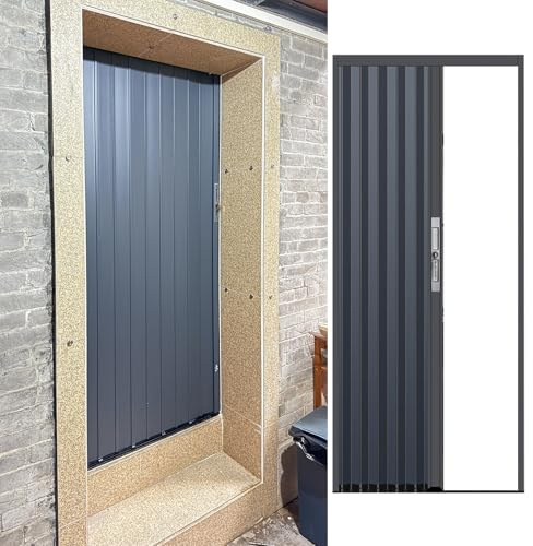 Graue Faltbare Akkordeontür innen und außen, anpassbare Falttüren mit Griff und Schloss, wärmeisolierende Aluminium-Falttür/Raumteiler (172,7 x 203 cm)