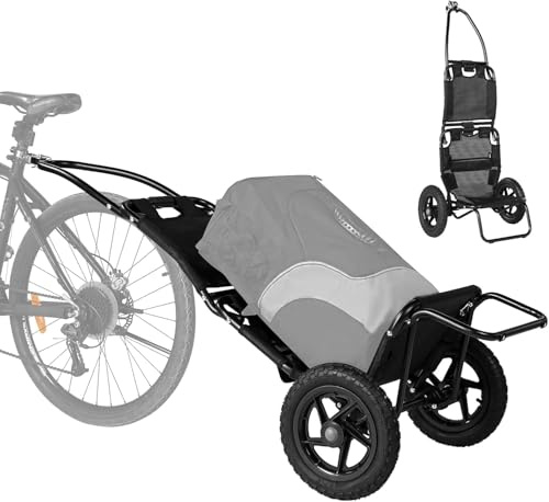 SEPNINE® Remolque de carga para bicicleta, 2 en 1, remolque para bicicleta, carrito de compras, carrito manual, marco de acero fundido, fácilmente plegable con neumáticos de aire de 30 cm, peso de