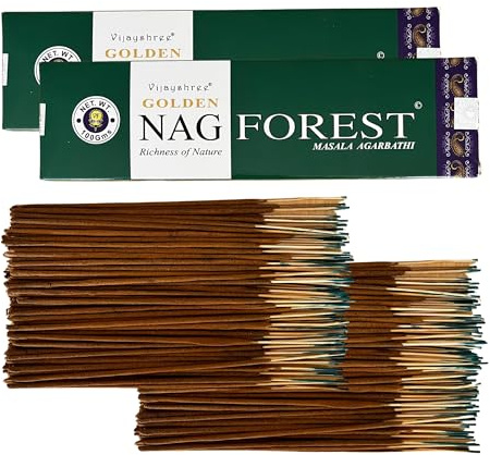 Vijayshree Golden Nag Forest Räucherstäbchen - 200 g - 10 Packungen mit 20 g (140–180 Stäbchen) Aromatherapie - Meditation - Yoga - Umweltfreundliche Verpackung
