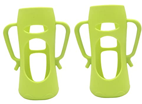VANZACK 2 Stück Grüne Silikon Milchflaschenhüllen mit Schutzfunktion und Angenehmem Griff Milchflaschenschutz für Babyfläschchen für Zuhause und Unterwegs