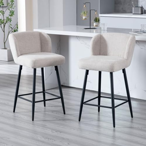 DAYALANE Barhocker 2er Set, gepolsterter Barstuhl mit Lehne, Oatmeal | Bistrohocker mit Fußstütze & Leinen-Stoff, Bar Stool Tresenhocker Küchenhocker für Theke, Küche & Bistro