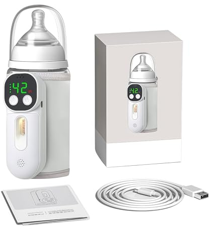 Sxhlseller Wireless Tragbarer Flaschenwärmer für Baby, 18W Schnelle Heizung und Auto -Temperaturkontrolle, 10000 MAH USB C Wiederaufladbar, Passt die Meisten Muttermilchflaschen, Reisen,