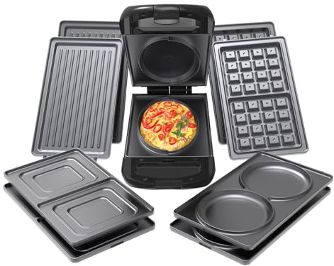 Drew&Cole Deluxe 5 Minute CleverChef Bundle with Additional Pancake & Toastie Plate Set - Non-Stick Multicooker - Omelette, Grill & Waffle Plates Included - Great for Paninis, Omelettes, Pizza & More