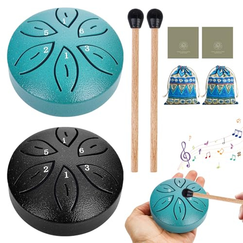 Zungentrommel,2 Stück 8cm 6Noten Steel Tongue Drum Mit Schlägeln,Stahlzungen,Tongue Drum,Scheibentrommel Stahl,Steel Pan Töne Schlaginstrument Für Meditation,Yoga,Klangtherapie,Klangheilung