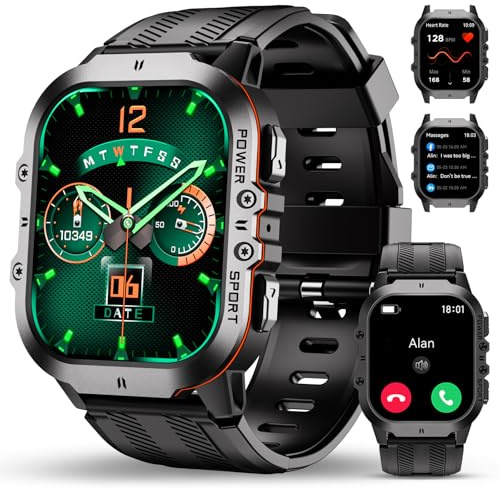 OUKITEL Smartwatch Herren Militär mit Telefonfunktion, 5ATM Wasserdicht Fitnessuhr mit Schlafmonitor, Robust Sportuhr 120+Sportmodi mit Blutdruckmessung/SPO2/Herzfrequenz, Touchscreen für iOS/Android