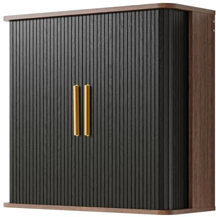 Furnaza Laundry Room Wall Cabinet with Fluted Sliding Door, 29.5 W Bathroom Medicine Cabinet with Adjustable Shelf, Wall Mounted Storage Cabinet for Living Room Kitchen, 11.7 D x 29.5 W x 27.68 H