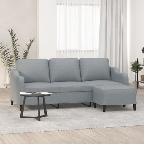 Yisssmeng Dreisitzer Schlafsofa mit Hocker Hellgrau 198 x 77 x 80 cm Stoffbezug Modernes Design für Wohnzimmer Home Office Studio