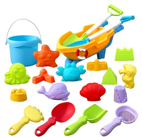 GLLBTPT Sandspielzeug Set 19 Stück Sandkasten Spielzeug Strandspielzeug Kinder Junge Mädchen mit Eimer, Sandförmchen, und Schaufel Reise Sand Spielzeug ab 3 Jahr für draußen