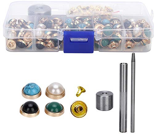 Jeanoko Remaches de Colores Conjunto de Materiales de Bricolaje para Productos de Cuero Zapatos Sombreros Ropa Accesorios de Resina 10 Mm 3 Herramientas 90 Colores 90 Remaches Dorados