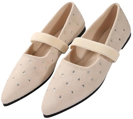 Ballerinaskor dam med strass remballerina skor bröllopsskor platta skor klädskor damskor eleganta och bekväma pumps loafers tofflor halvskor fritidsskor storlek 36–43, Beige, 43 EU