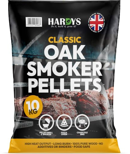 Hardys Oak Wood Pellets, 10kg - Premium Smoker, BBQ, Pizza Oven Pellets | 100% Natural Virgin Oak Hardwood | High Output | Robust Authentic Flavour