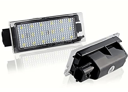 VIGORFLYRUN PARTS LTD 2Pcs LED Lumière de Plaque d'immatriculation, Canbus sans Erreur Blanc 6000K 18SMD LED Lumière pour Megane 2 Clio Laguna 2 Megane 3 Twingo Master Vel Satis