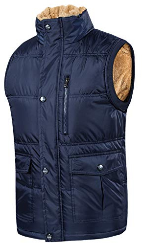 WIEAYUMEI Homme Gilet polaire épais d'hiver Veste Zippée Léger Chaud Coupe-vent Vêtements d'extérieur Bleu Marine L