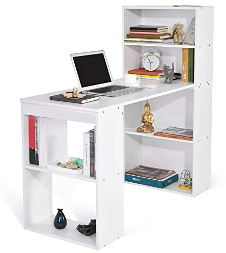 BAKAJI Scrivania con Doppia Libreria 2 + 4 Scomparti Tavolo da Lavoro Porta Pc Computer in Legno Melaminico Arredamento Casa Ufficio Cameretta Dimensioni 120 x 55 x 120 cm (Bianco)