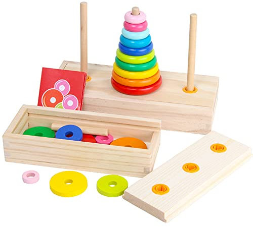 NiC IS COCNG Jouet à Empiler,Tour de Hanoï Jouets éducatifs en Bois,Puzzle de tri de Couleurs Utilisé pour Formation à la pensée logique, Jeu de dix Couches de la Tour de Hanoi Jeu de Famille Maison