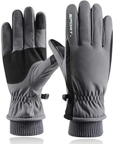 Acxilexy Gants Chauds, Gants d'hiver Imperméable Coupe, Gants à Ecran Tactile, Gants de Homme pour Outdoor Ski Sports Course Conduite VTT Escalade Randonnée Equitation (Gris)