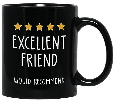 Tasse noire « Excellent Friend Would Recommend » de 325 ml – amitié, évaluation des bêtes, critique amusante, belle-sœur, sœur et frères