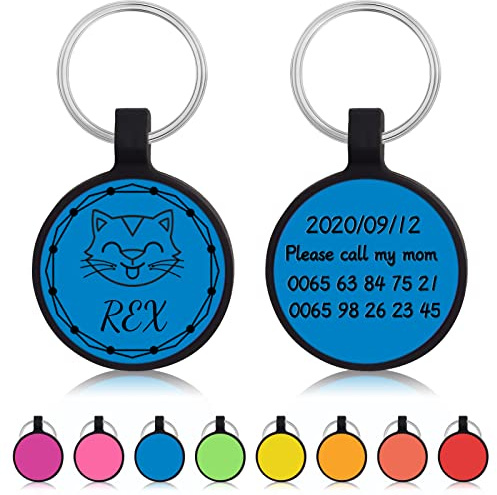 Uiopa 2 Stück Hundemarke mit Gravur, Runde Hundemarke Personalisiert Adressanhänger Hund/Katze Namensschild, Silikon Anhänger Hundeanhänger mit Gravur für Hunde und Katzen (Blau)
