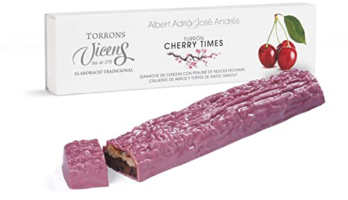 Torrons Vicens - Turrón Cherry Times - Ganache de Cerezas con Praliné de Nyueces Pecanas - 300 Gramos